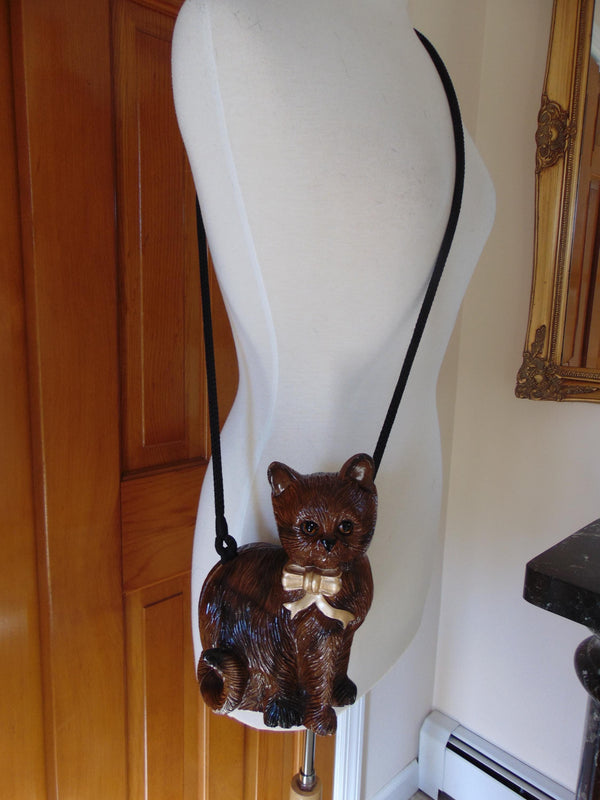 Vintage Timmy Woods Wooden Cat Purse with Box