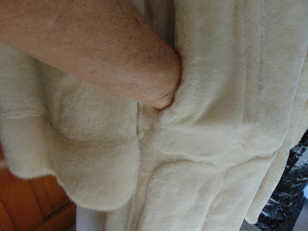 Vintage White Sheared Mink Fur Coat: Rhinestone Button, Size 10