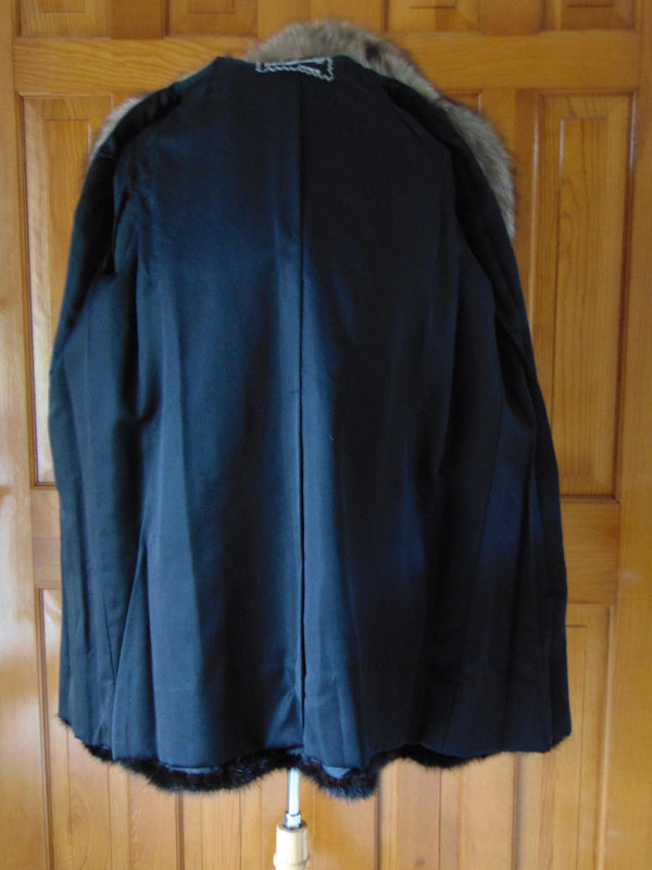 Vintage Black Mink Fur Stroller Coat: Indigo Fox Tuxedo Trim