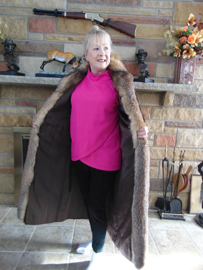 Neiman Marcus Sheared Muskrat Fur Coat with Fox Tuxedo Border