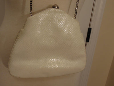 Judith Leiber White Lizard Jeweled Handbag: Silver Hardware