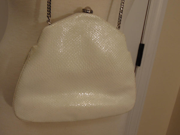 Judith Leiber White Lizard Jeweled Handbag: Silver Hardware