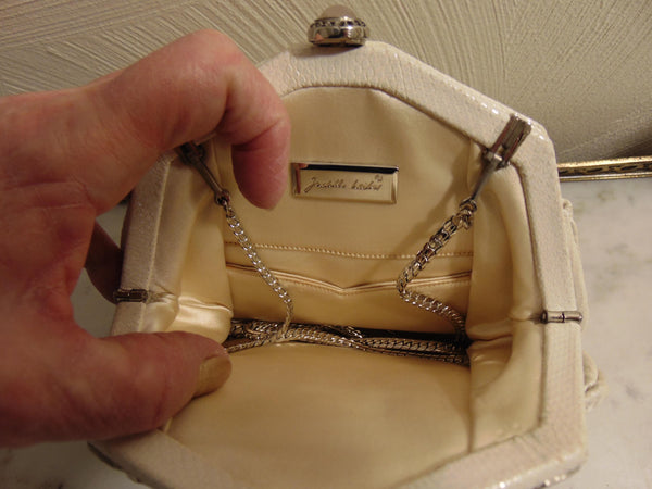 Judith Leiber White Lizard Jeweled Handbag: Silver Hardware