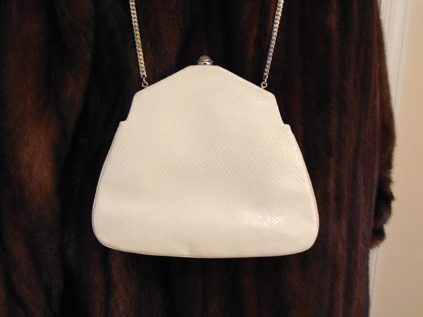 Judith Leiber White Lizard Jeweled Handbag: Silver Hardware