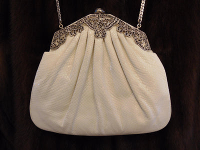 Judith Leiber White Lizard Jeweled Handbag: Silver Hardware