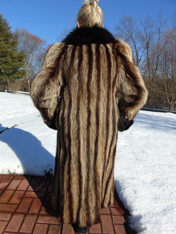 Vintage Full Length Raccoon Fur Coat: Fox Trim, 80s Estate Piece