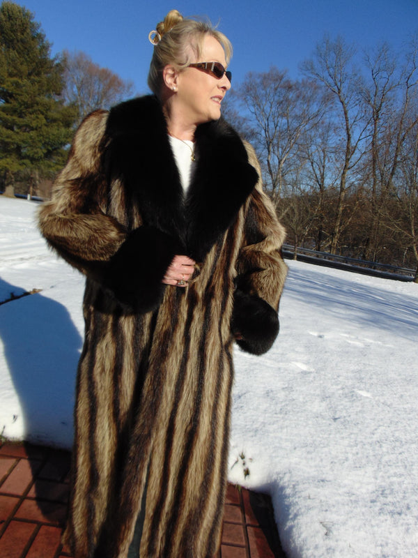 Vintage Full Length Raccoon Fur Coat: Fox Trim, 80s Estate Piece