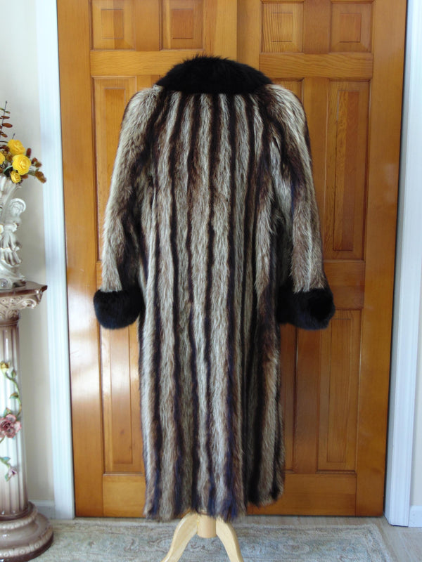 Vintage Full Length Raccoon Fur Coat: Fox Trim, 80s Estate Piece