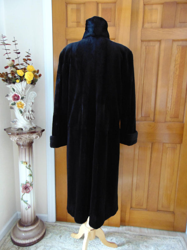 Vintage Black Sheared Mink Fur Coat: Full Length Opera Style