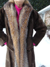 Neiman Marcus Sheared Muskrat Fur Coat with Fox Tuxedo Border