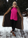 Neiman Marcus Sheared Muskrat Fur Coat with Fox Tuxedo Border