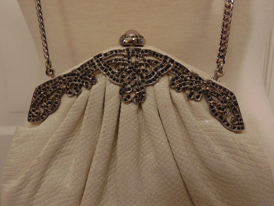 Judith Leiber White Lizard Jeweled Handbag: Silver Hardware