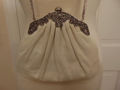 Judith Leiber White Lizard Jeweled Handbag: Silver Hardware
