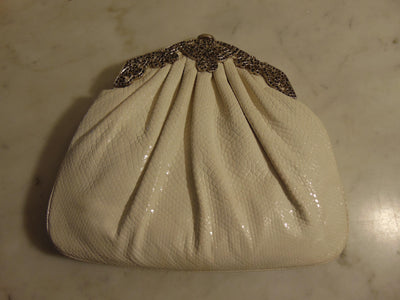 Judith Leiber White Lizard Jeweled Handbag: Silver Hardware