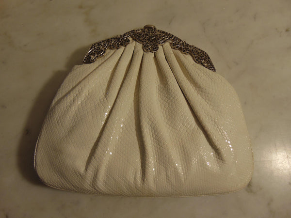 Judith Leiber White Lizard Jeweled Handbag: Silver Hardware