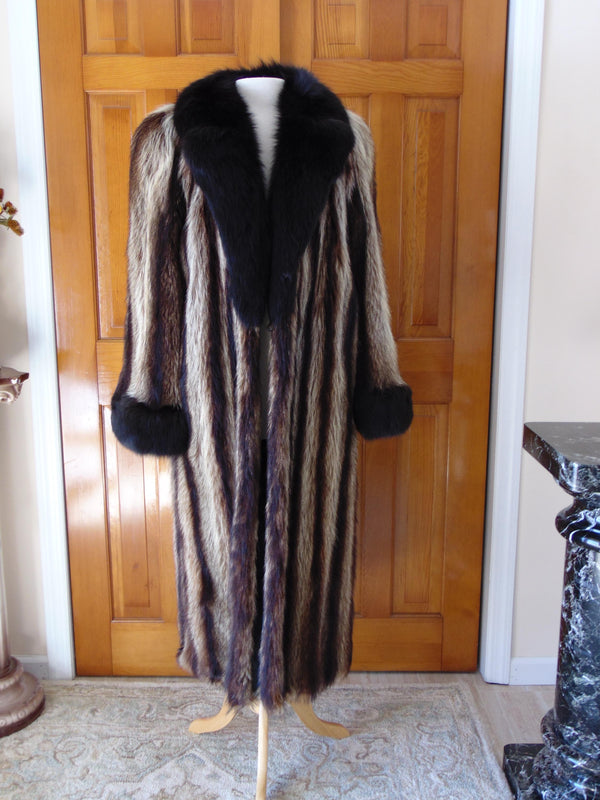 Vintage Full Length Raccoon Fur Coat: Fox Trim, 80s Estate Piece