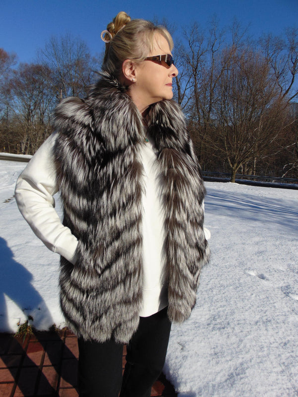 Genuine Silver Fox Fur Vest - RK FURS - Size 14