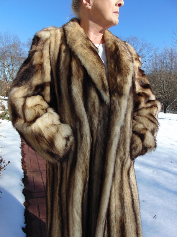 Vintage Natural Fitch Fur Coat: Full Length Estate Furs