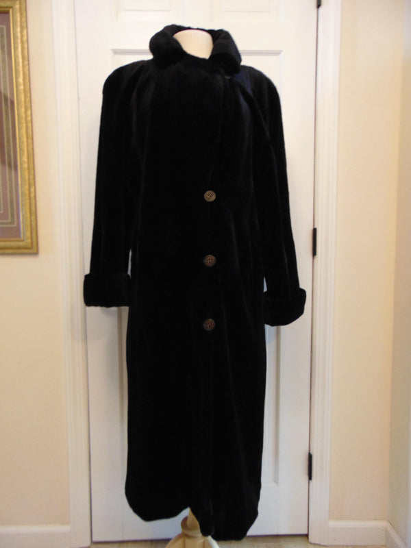 Vintage Black Sheared Mink Fur Coat: Full Length Opera Style