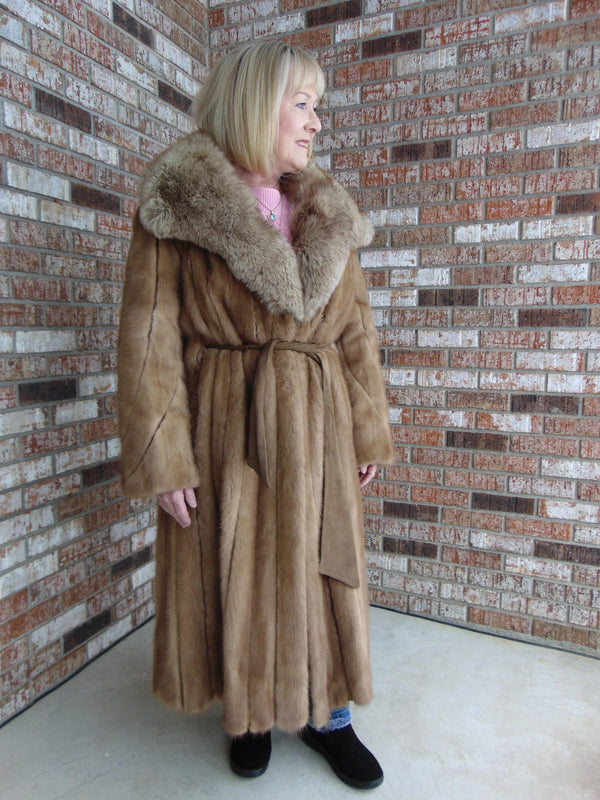 Vintage Pastel Mink Fur Coat with Fox Fur Collar