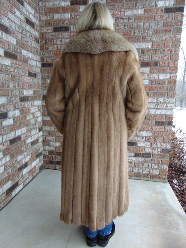 Vintage Pastel Mink Fur Coat with Fox Fur Collar