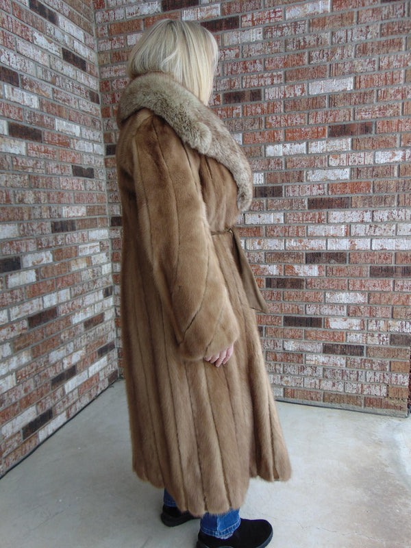 Vintage Pastel Mink Fur Coat with Fox Fur Collar