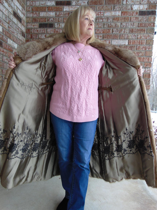Vintage Pastel Mink Fur Coat with Fox Fur Collar