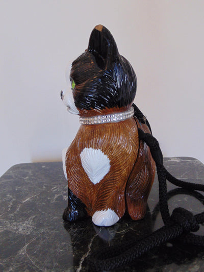Timmy Woods Calico Cat Purse: Wooden Novelty Bag with Swarovski Collar