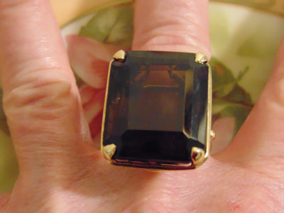 18KTYG Smokey Quartz Ring: 50 Carat Gold Statement Ring