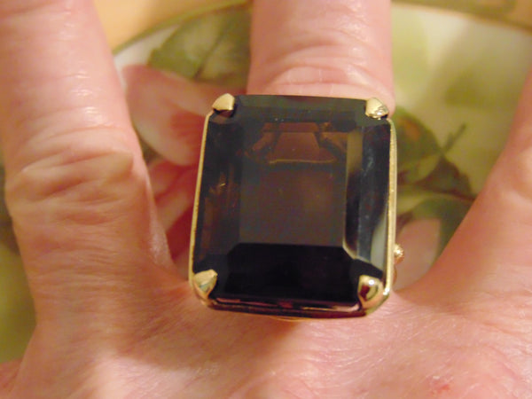 18KTYG Smokey Quartz Ring: 50 Carat Gold Statement Ring