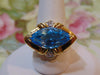 14K Gold Blue Topaz Diamond Ring, Size 6 1/2