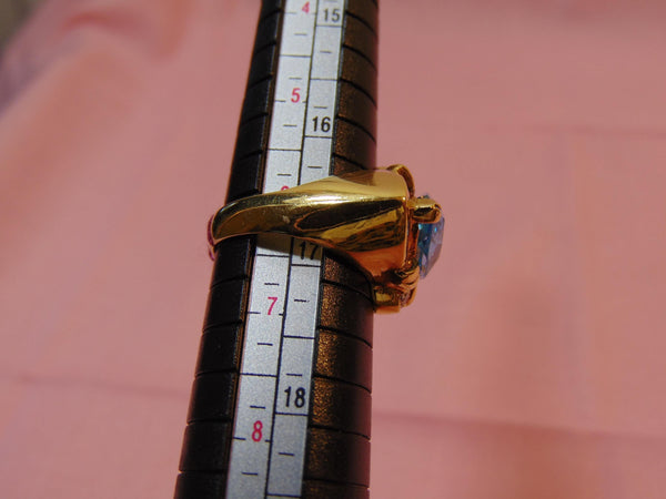 14K Gold Blue Topaz Diamond Ring, Size 6 1/2