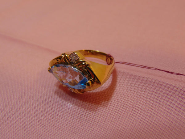 14K Gold Blue Topaz Diamond Ring, Size 6 1/2