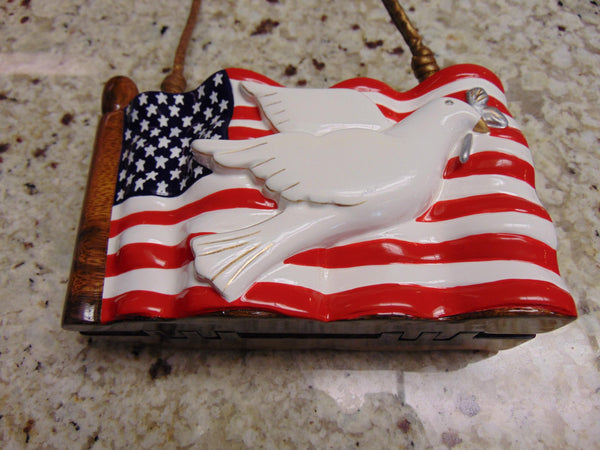 Vintage Timmy Woods USA Flag Dove Wooden Purse
