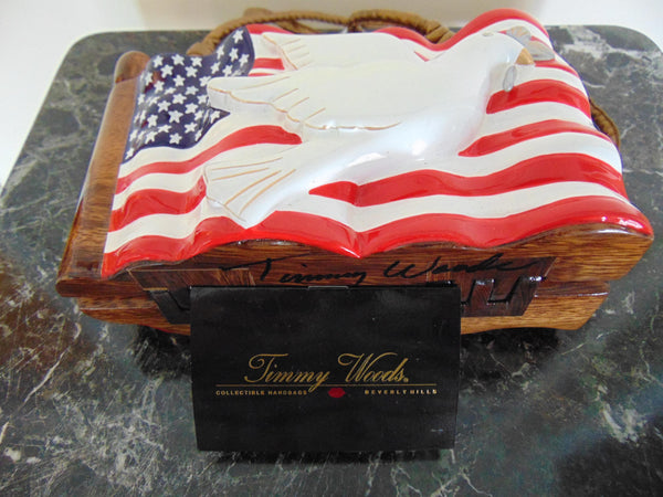 Vintage Timmy Woods USA Flag Dove Wooden Purse