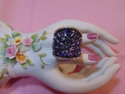 Sterling Silver Tanzanite Saddle Ring: CZ Accents, Size 7.75