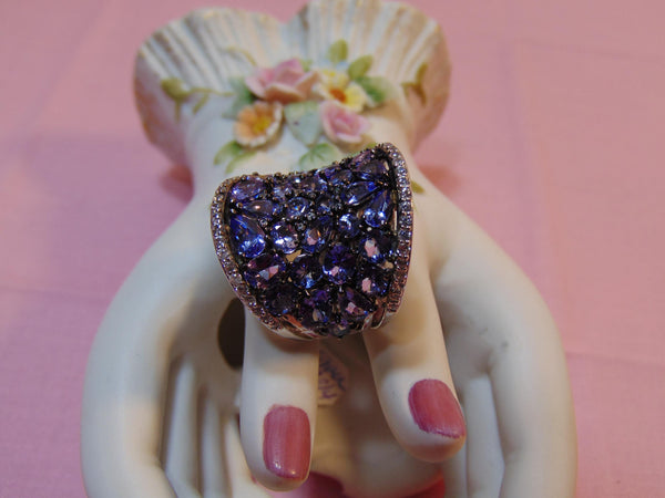 Sterling Silver Tanzanite Saddle Ring: CZ Accents, Size 7.75