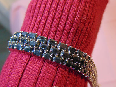 Sterling Silver Three Row Sapphire Bracelet - Estate Jewelry