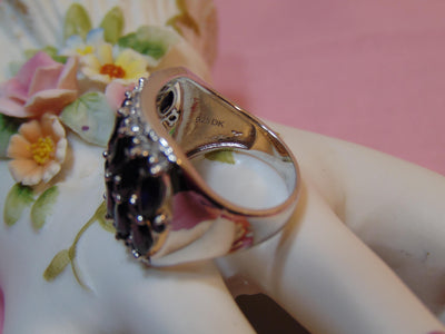 Estate Sterling Silver Sapphire Ring: Marquee & CZ Gemstones, Size 7.75