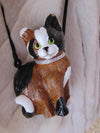 Timmy Woods Calico Cat Purse: Wooden Novelty Bag with Swarovski Collar