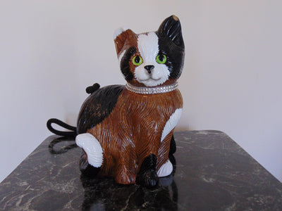 Timmy Woods Calico Cat Purse: Wooden Novelty Bag with Swarovski Collar