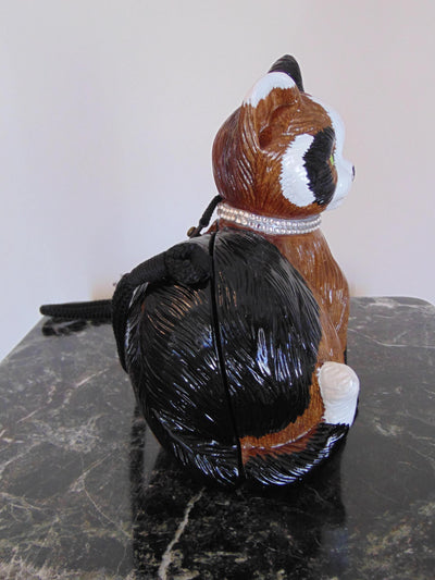 Timmy Woods Calico Cat Purse: Wooden Novelty Bag with Swarovski Collar