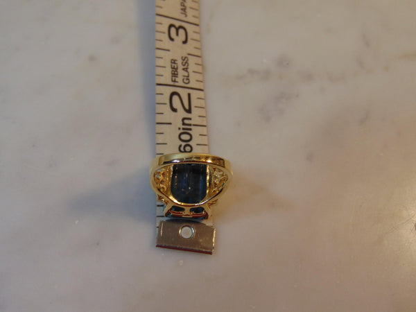 Vintage 14K Gold Blue Topaz Ring with Diamonds, Size 7.5