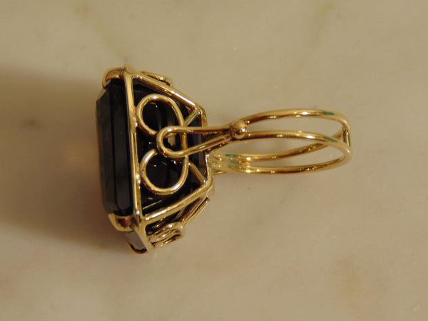 18KTYG Smokey Quartz Ring: 50 Carat Gold Statement Ring