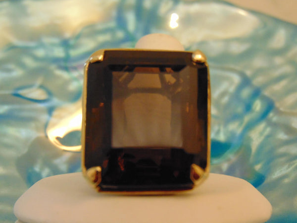 18KTYG Smokey Quartz Ring: 50 Carat Gold Statement Ring