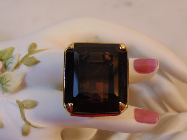 18KTYG Smokey Quartz Ring: 50 Carat Gold Statement Ring