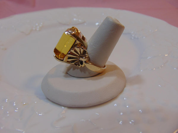 14K Gold Emerald Cut Yellow Quartz Ring - Vintage Statement Ring