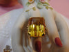 14K Gold Emerald Cut Yellow Quartz Ring - Vintage Statement Ring