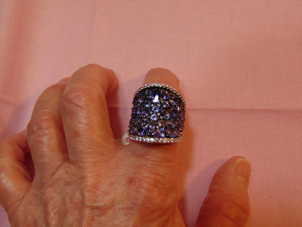 Sterling Silver Tanzanite Saddle Ring: CZ Accents, Size 7.75