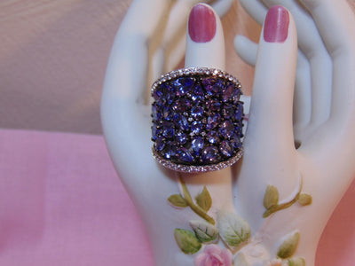 Sterling Silver Tanzanite Saddle Ring: CZ Accents, Size 7.75